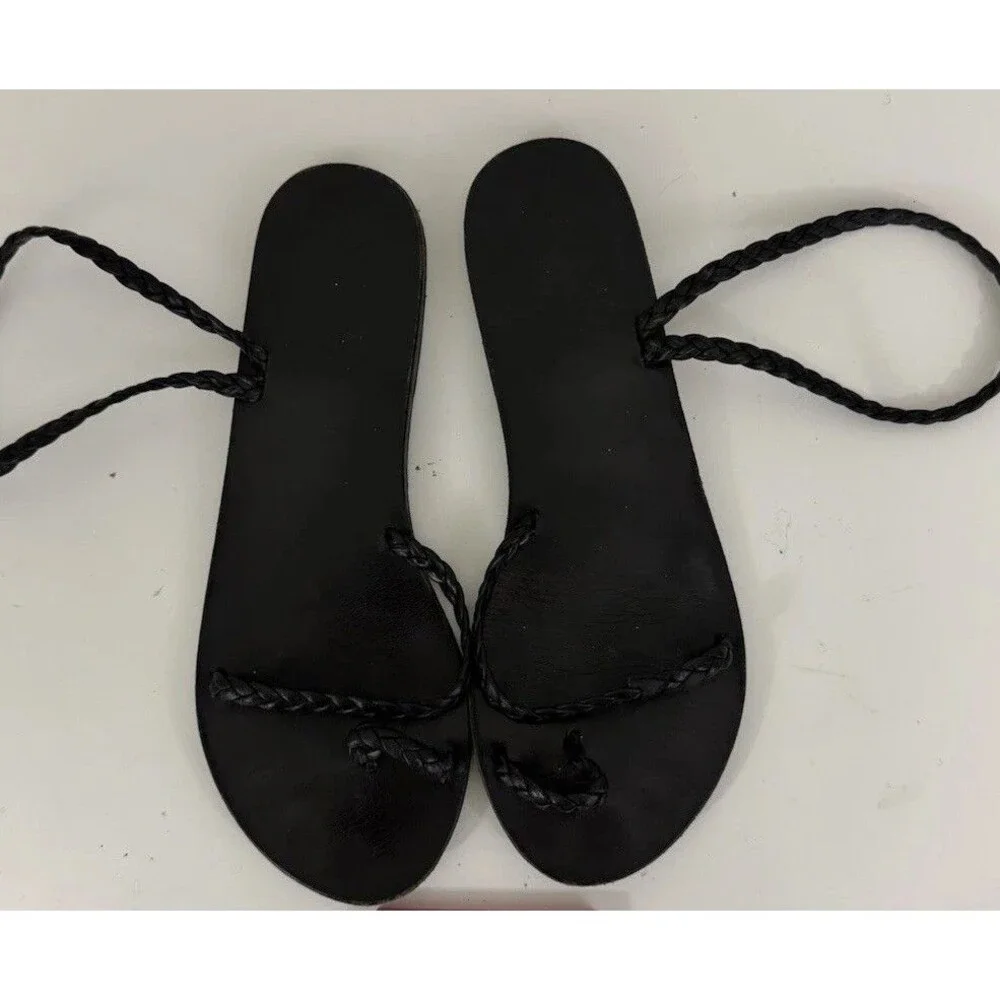 Ancient Greek Sandals Eleftheria Black Braided Leather Straps EU 39 Gladiator